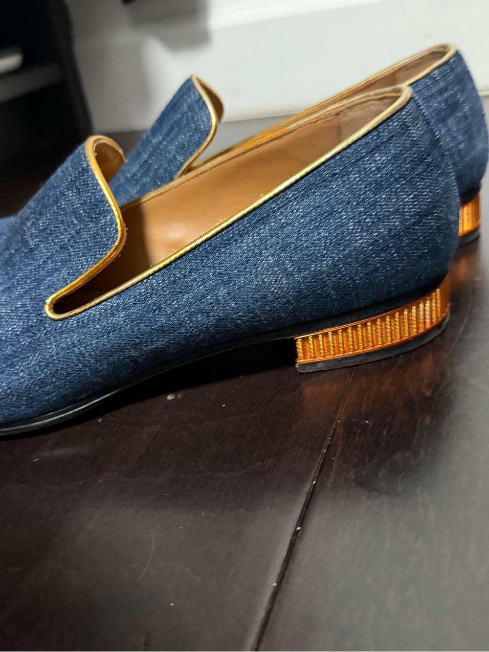 Christian Louboutin Navy Denim Loafers with Gold Trim